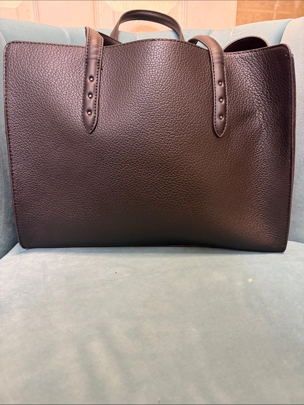 Steve Madden Black Pebbled Leather Satchel with Logo Charm